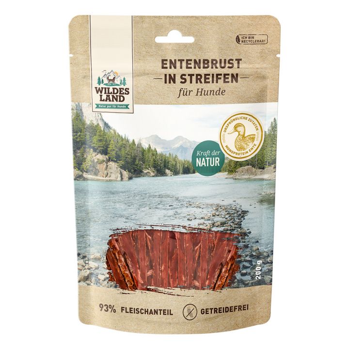 petspremium Wildes Land Entenbrust in Streifen Fleischsnacks Snack 8 x 200 g
