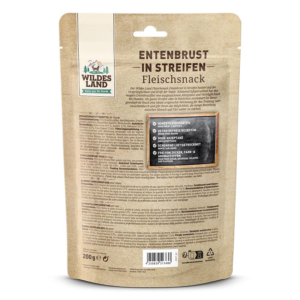 petspremium Wildes Land Entenbrust in Streifen Fleischsnacks Snack 8 x 200 g Tiefpreis