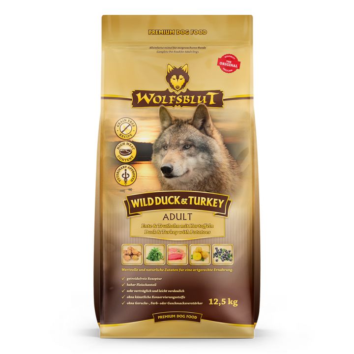 petspremium Wolfsblut Wild Duck & Turkey - Ente Truthahn und Süßkartoffel Adult Trockenfutter 2 x 12 5 kg