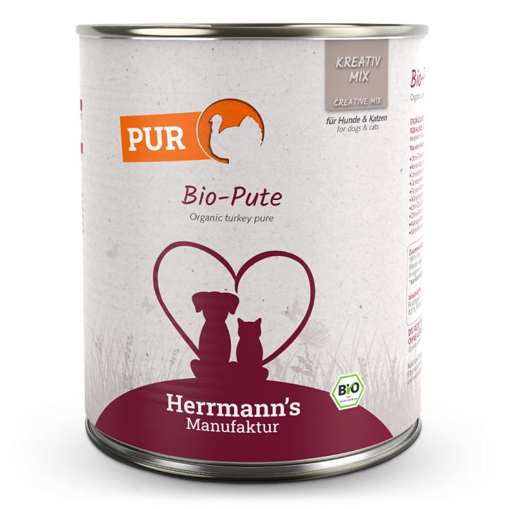 petspremium Herrmann's Bio Pute Reinfleisch Kreativ-Mix Ergänzung Nassfutter 24 x 800 g
