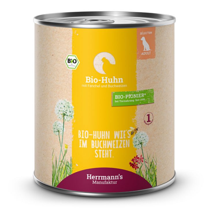petspremium Herrmann's Bio Huhn mit Fenchel und Buchweizen Selection Adult Nassfutter 24 x 800 g