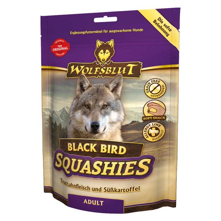 petspremium Wolfsblut Black Bird - Truthahnfleisch und Süßkartoffel Squashies Snack 6 x 300 g
