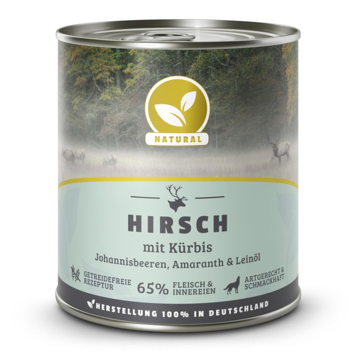 petspremium Natural Hirsch mit Kürbis Johannisbeeren Amaranth und Leinöl Nassfutter 6 x 800 g
