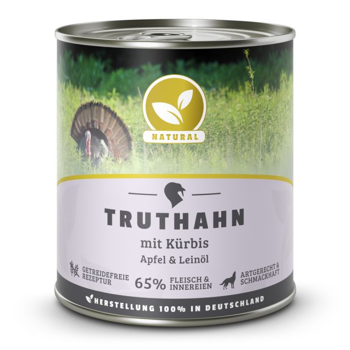 petspremium Natural Truthahn mit Kürbis Apfel und Leinöl Nassfutter 12 x 800 g