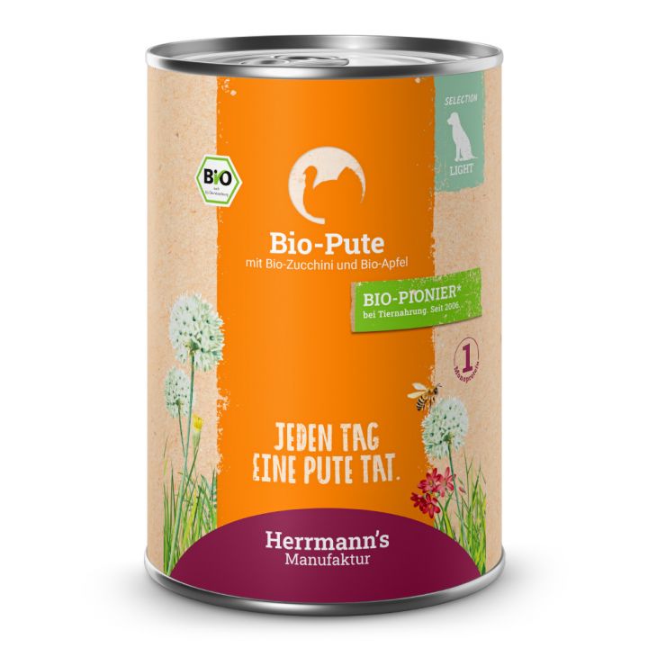 petspremium Herrmann's Bio Pute mit Zucchini und Apfel Selection Light Nassfutter 48 x 400 g