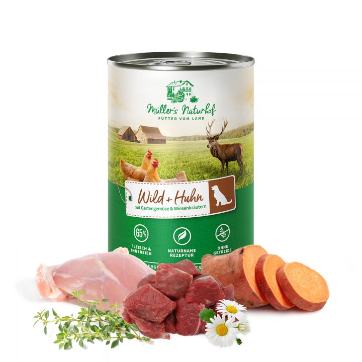 petspremium Müller’s Naturhof Wild und Huhn Traditionell Nassfutter 24 x 400 g