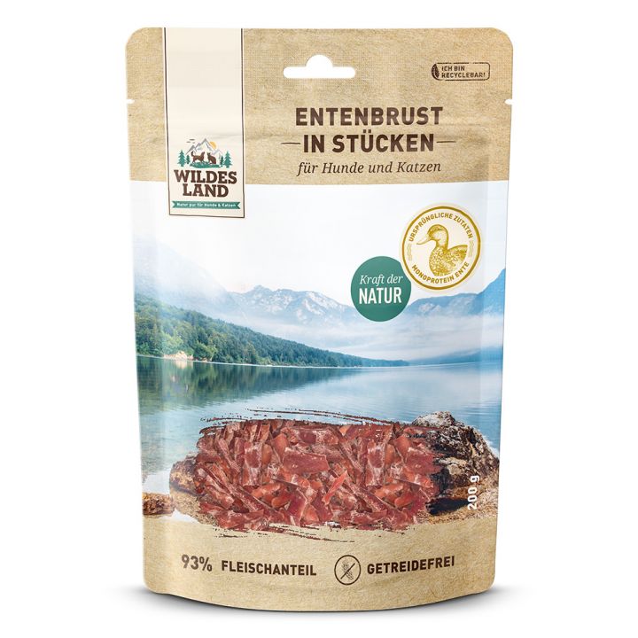 petspremium Wildes Land Entenbrust in Stücken Fleischsnacks Snack 8 x 200 g