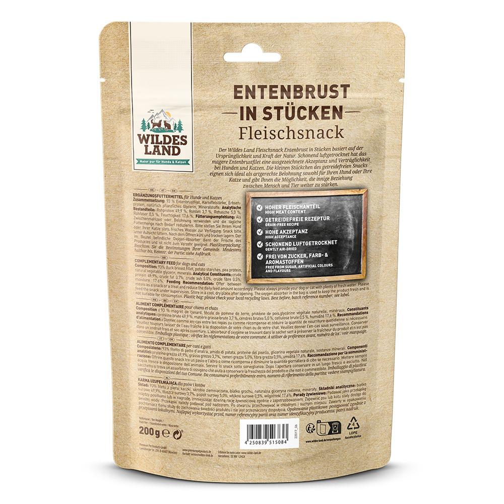 petspremium Wildes Land Entenbrust in Stücken Fleischsnacks Snack 8 x 200 g Saisonschlussverkauf