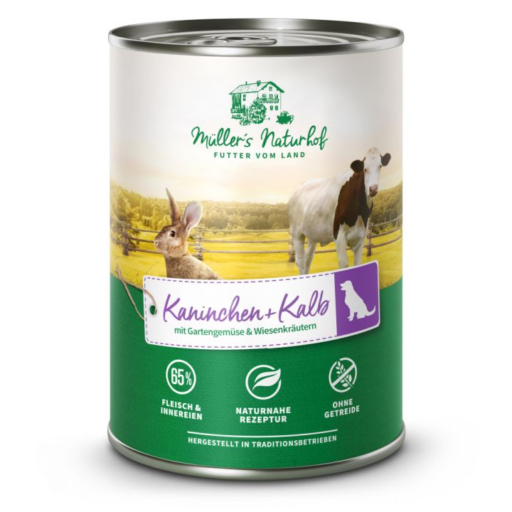 petspremium Müller’s Naturhof Kaninchen und Kalb Traditionell Nassfutter 12 x 400 g