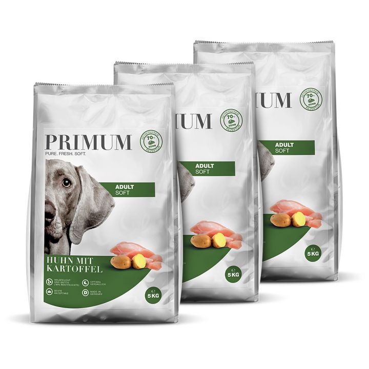 petspremium Primum Huhn mit Kartoffel Soft Trockenfutter 3 x 5 kg