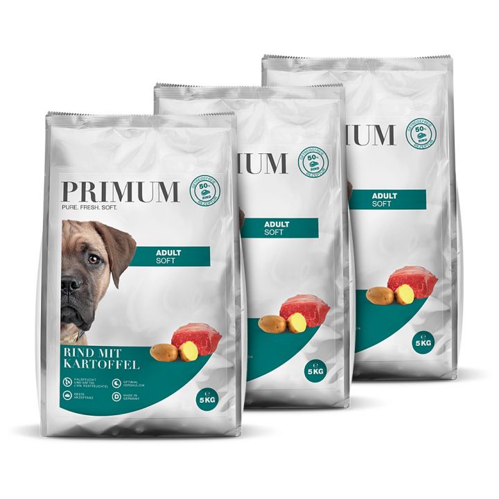 petspremium Primum Rind mit Kartoffel Soft Trockenfutter 3 x 5 kg