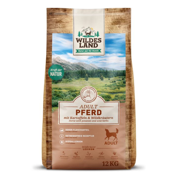 petspremium Wildes Land Pferd mit Kartoffeln und Wildkräutern Classic Adult Trockenfutter 2 x 12 kg