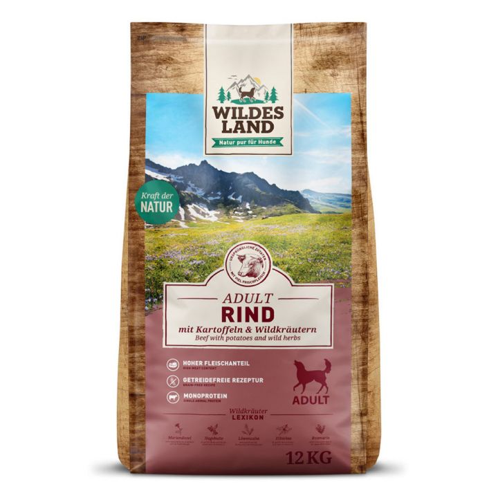 petspremium Wildes Land Rind mit Kartoffeln und Wildkräutern Classic Adult Trockenfutter 12 kg