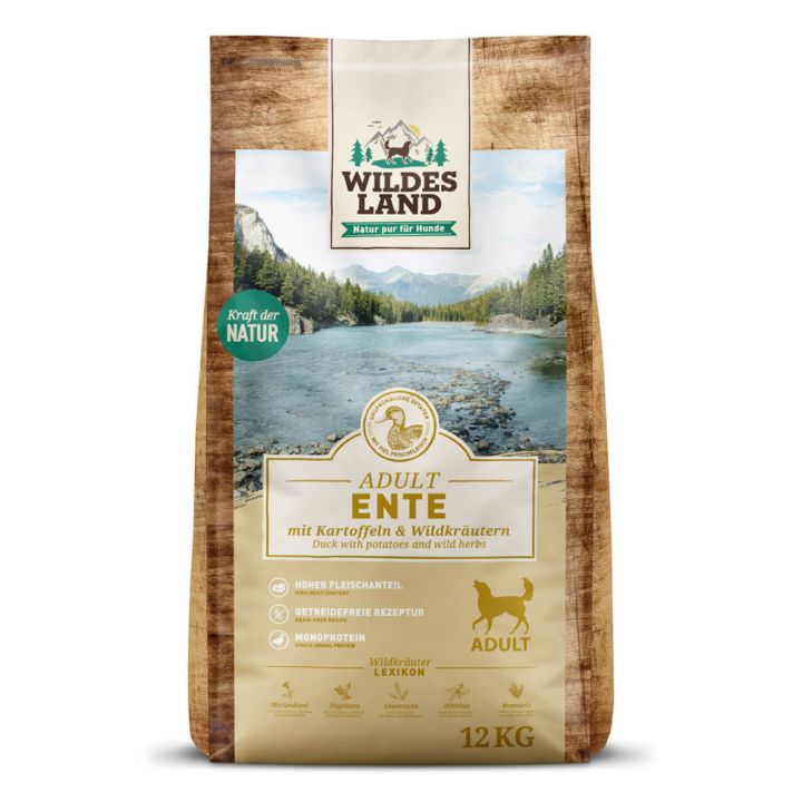 petspremium Wildes Land Ente mit Kartoffeln und Wildkräutern Classic Adult Trockenfutter 2 x 12 kg