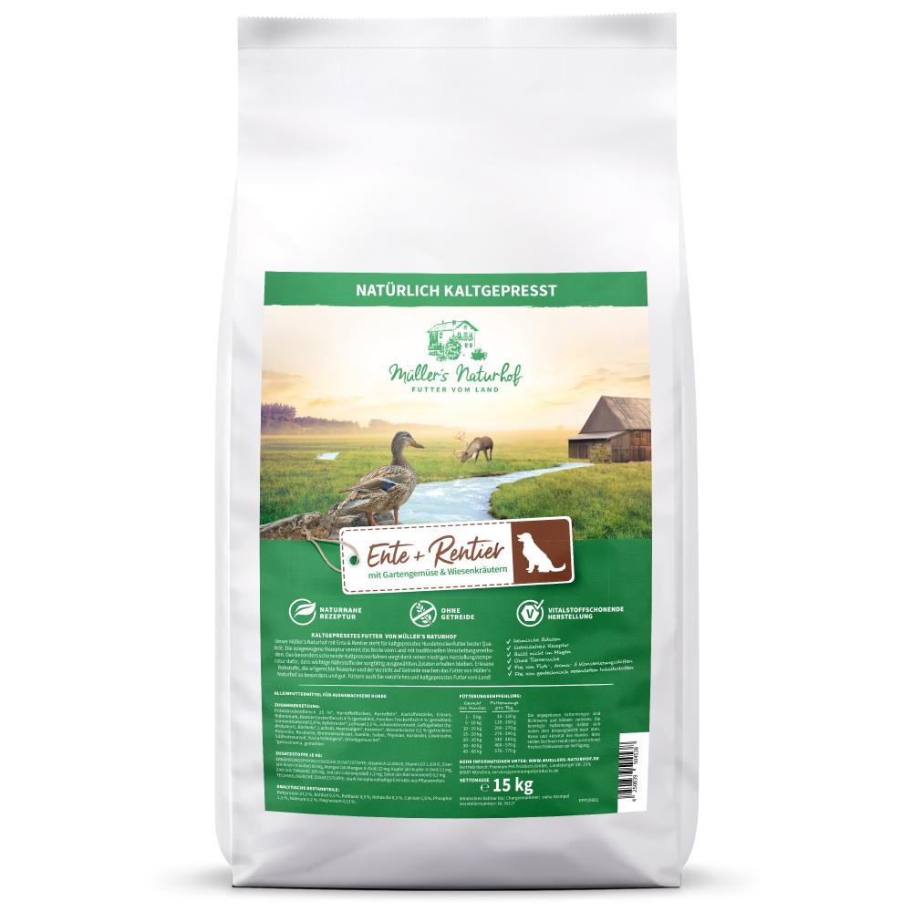 petspremium Müller’s Naturhof Ente und Rentier Getreidefrei Trockenfutter 2 x 15 kg Black Friday Preise