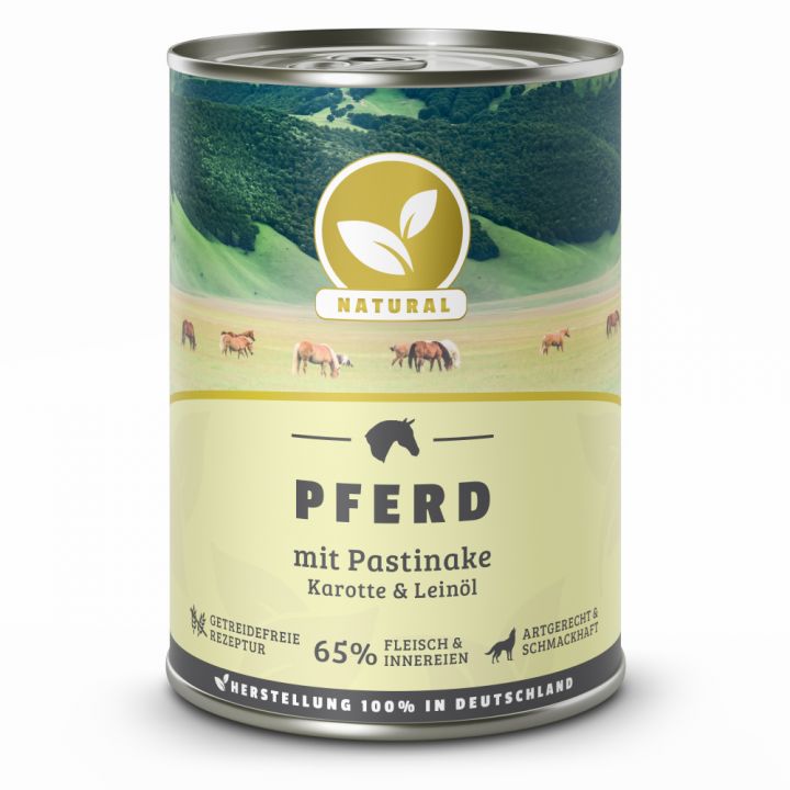 petspremium Natural Pferd mit Pastinake Karotte und Leinöl Nassfutter 24 x 400 g
