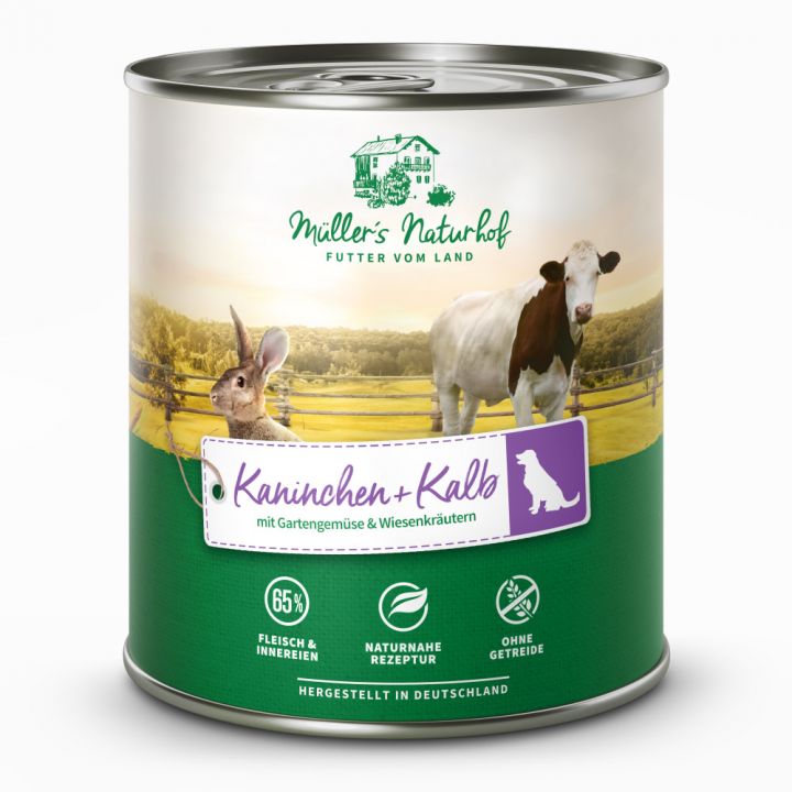 petspremium Müller’s Naturhof Kaninchen und Kalb Traditionell Nassfutter 6 x 800 g