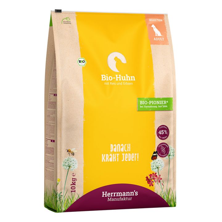 petspremium Herrmann's Bio-Huhn mit Reis & Erbsen Selection Adult Trockenfutter 10 kg