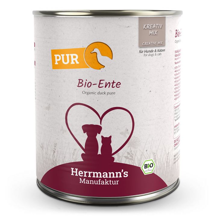 petspremium Herrmann's Bio Ente Reinfleisch Kreativ-Mix Ergänzung Nassfutter 24 x 800 g