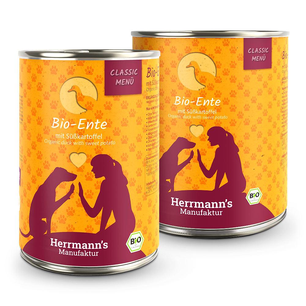 petspremium Herrmann's Bio-Ente mit Süßkartoffeln Classic Nassfutter 12 x 800 g Räumungsverkauf