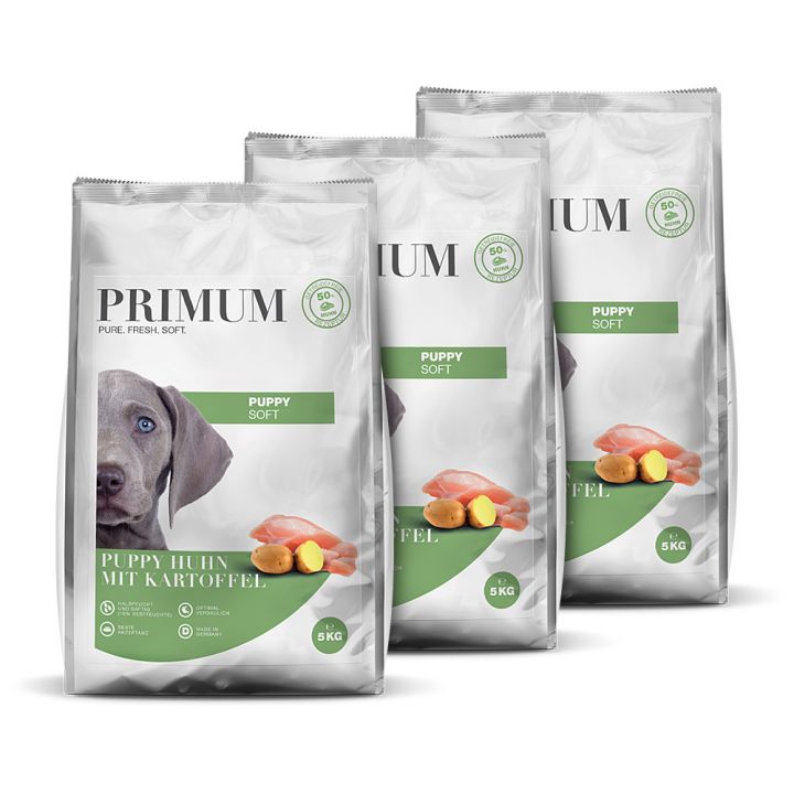petspremium Primum Puppy Huhn mit Kartoffel Soft Trockenfutter 3 x 5 kg