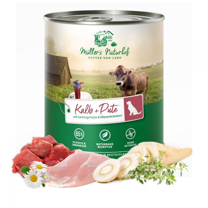 petspremium Müller’s Naturhof Kalb und Pute Traditionell Nassfutter 6 x 800 g