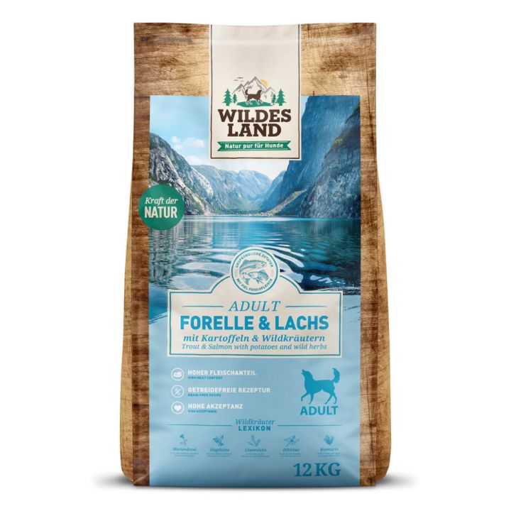 petspremium Wildes Land Forelle und Lachs mit Kartoffeln und Wildkräutern Classic Adult Trockenfutter 2 x 12 kg