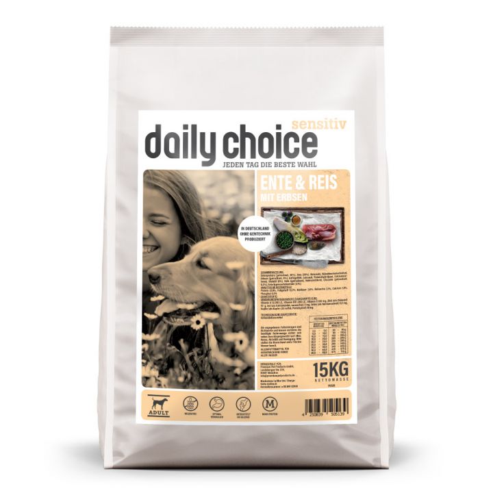 petspremium daily choice Ente und Reis mit Erbsen Sensitiv Trockenfutter 15 kg