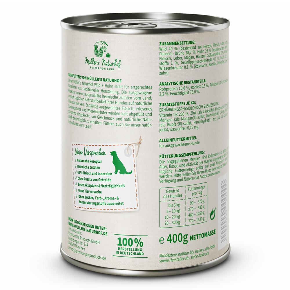 petspremium Müller’s Naturhof Wild und Huhn Traditionell Nassfutter 6 x 400 g Black Friday Preise