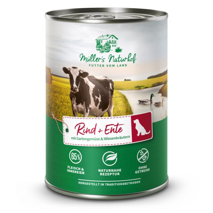 petspremium Müller’s Naturhof Rind und Ente Traditionell Nassfutter 6 x 400 g