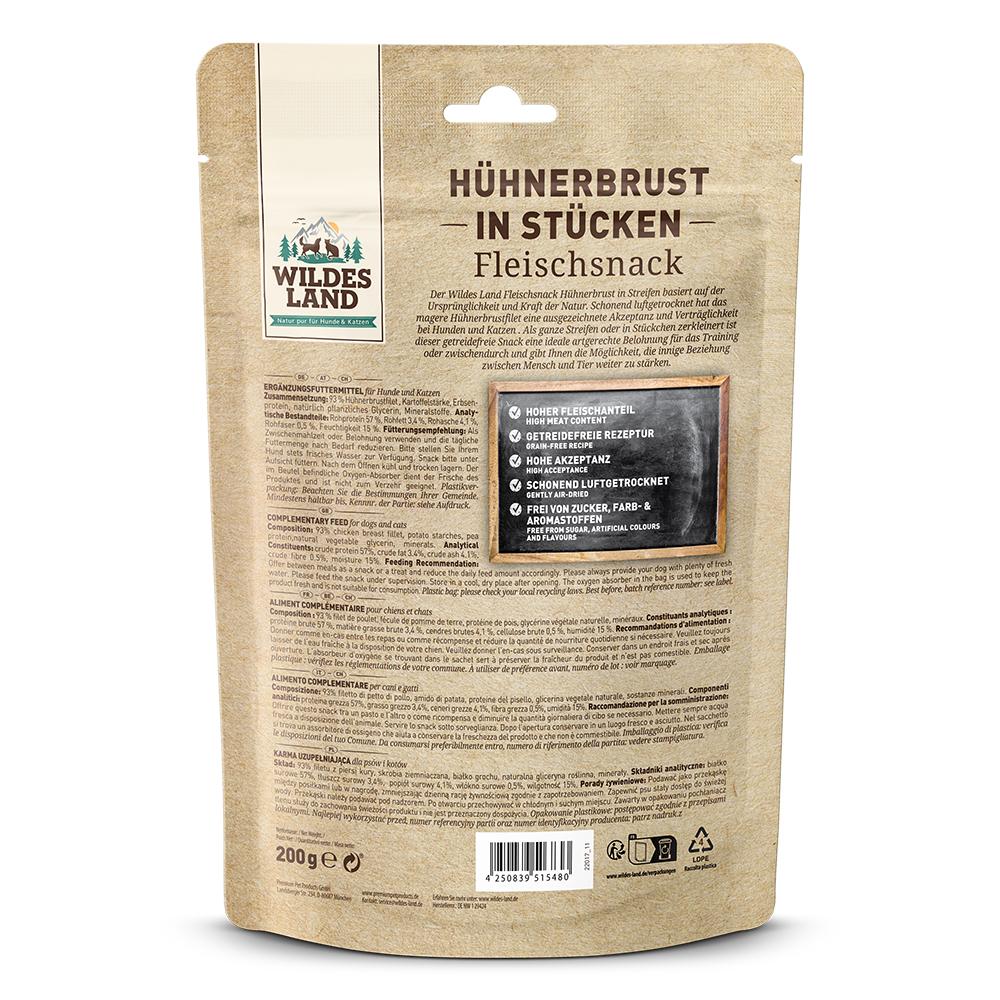 petspremium Wildes Land Hühnerbrust in Stücken Fleischsnacks Snack 8 x 200 g Günstiger Verkauf