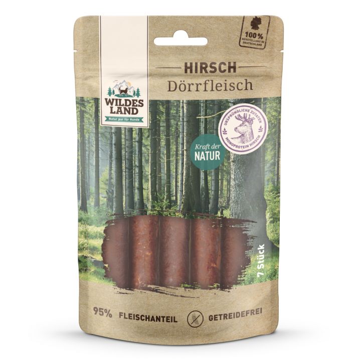 petspremium Wildes Land Hirsch Dörrfleisch Snack 7 Stück