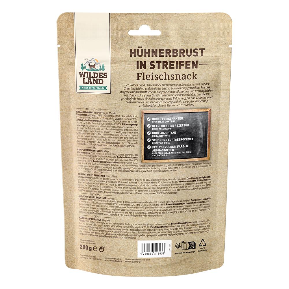petspremium Wildes Land Hühnerbrust in Streifen Fleischsnacks Snack 8 x 200 g Zeitlich begrenztes Angebot