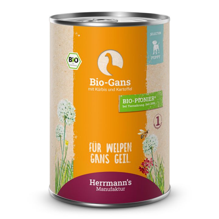 petspremium Herrmann's Bio Gans mit Kürbis und Kartoffel Selection Puppy Nassfutter 48 x 400 g