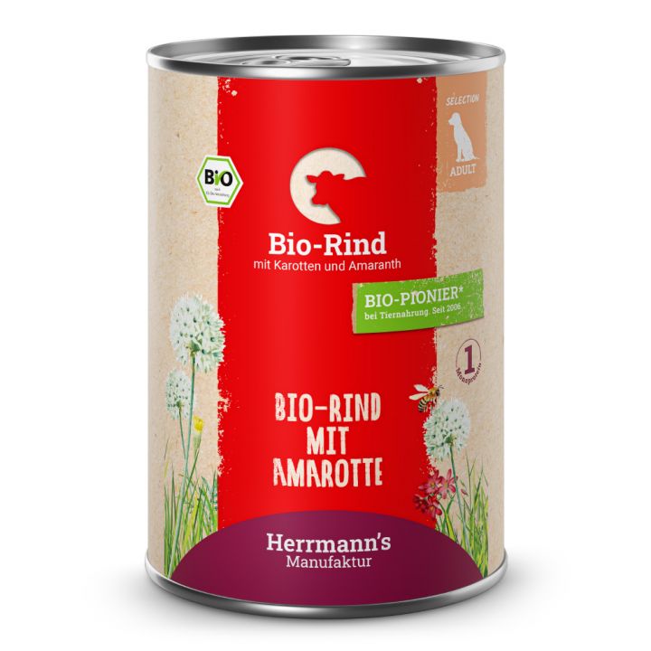 petspremium Herrmann's Bio Rind mit Karotten und Amaranth Selection Adult Nassfutter 48 x 400 g