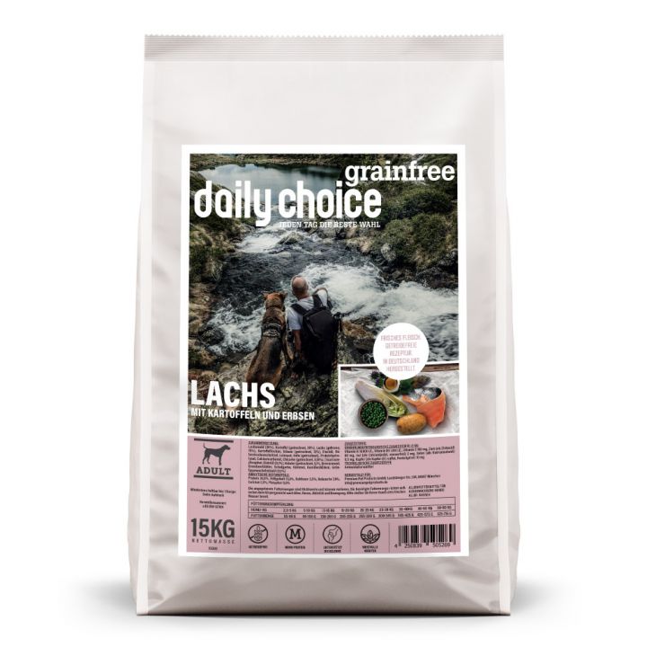 petspremium daily choice Lachs mit Kartoffeln und Erbsen Grainfree Trockenfutter 15 kg