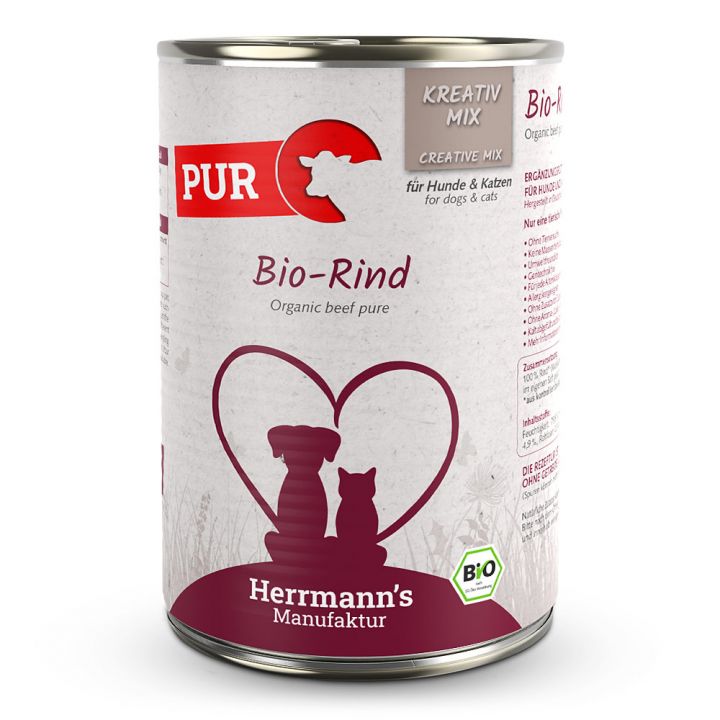 petspremium Herrmann's Bio Rind Reinfleisch Kreativ-Mix Ergänzung Nassfutter 24 x 400 g