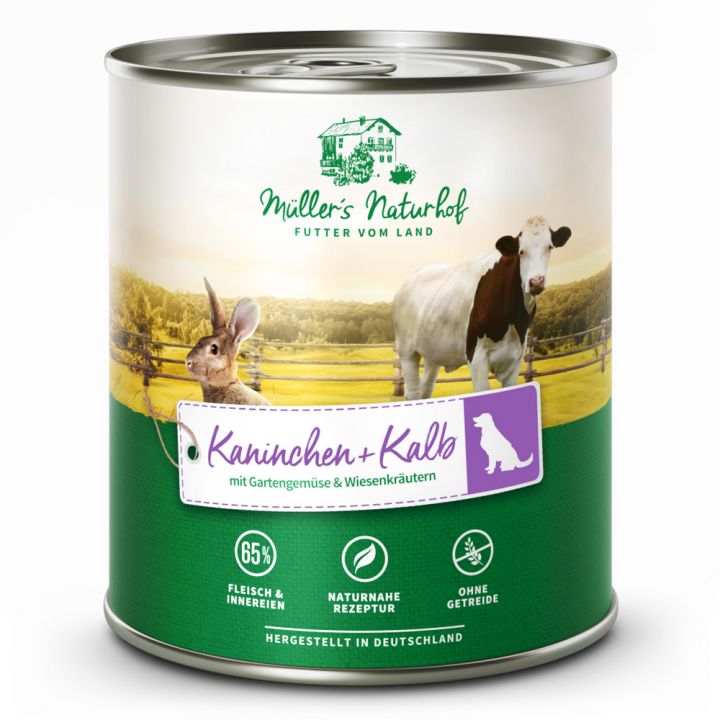 petspremium Müller’s Naturhof Kaninchen und Kalb Traditionell Nassfutter 12 x 800 g