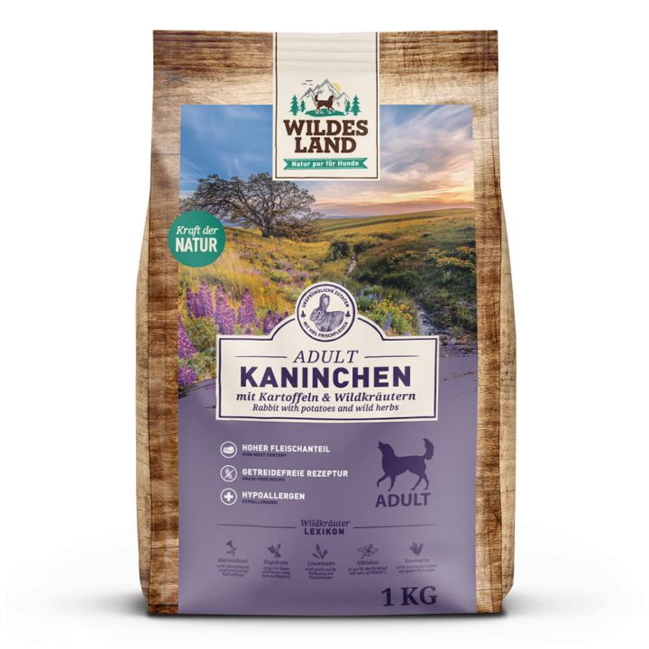 petspremium Wildes Land Kaninchen mit Kartoffeln und Wildkräutern Classic Adult Trockenfutter 1 kg