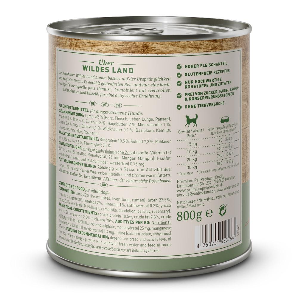 petspremium Wildes Land Lamm mit Reis Zucchini Wildkräutern und Distelöl Classic Adult Nassfutter 6 x 800 g Speichern exportieren