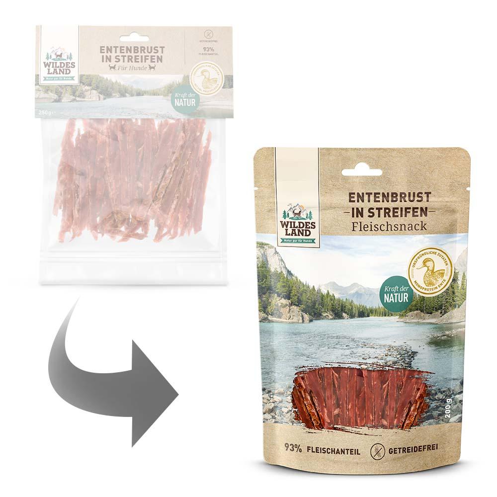 petspremium Wildes Land Entenbrust in Streifen Fleischsnacks Snack 200 g Fabrikpreis