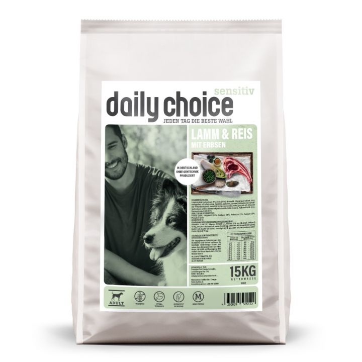 petspremium daily choice Lamm und Reis mit Erbsen Sensitiv Trockenfutter 15 kg