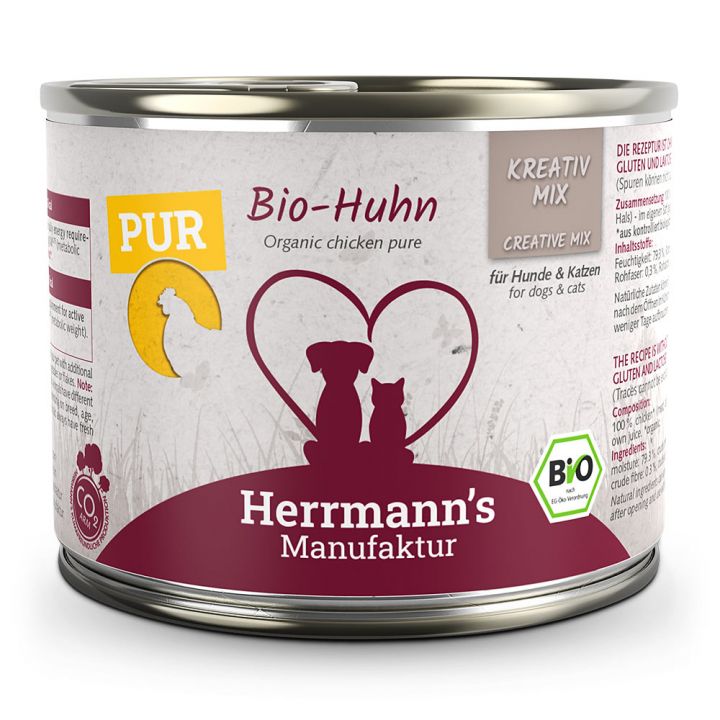 petspremium Herrmann's Bio Huhn Reinfleisch Kreativ-Mix Ergänzung Nassfutter 12 x 200 g