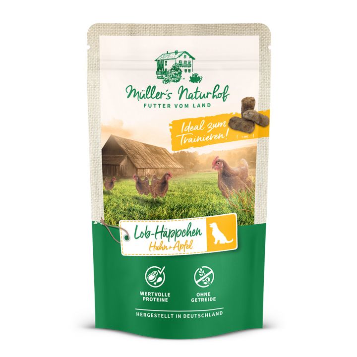 petspremium Müller’s Naturhof Huhn und Apfel Lob-Häppchen Snack 10 x 70 g