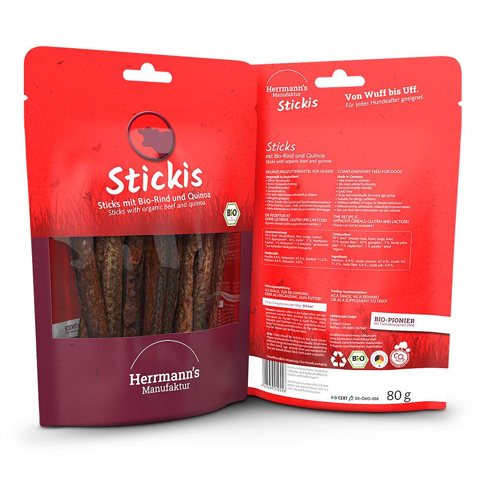 petspremium Herrmann's Bio Rind mit Quinoa Stickis Snack 6 x 80 g Kostenlose Rückgabe