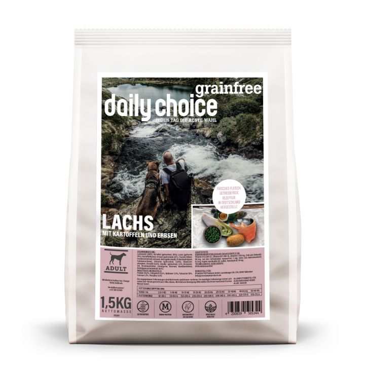 petspremium daily choice Lachs mit Kartoffeln und Erbsen Grainfree Trockenfutter 1 5 kg