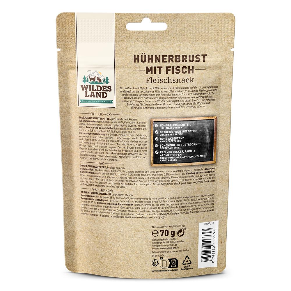 petspremium Wildes Land Hühnerbrust mit Fisch Fleischsnacks Snack 5 x 70 g Fabrikverkauf