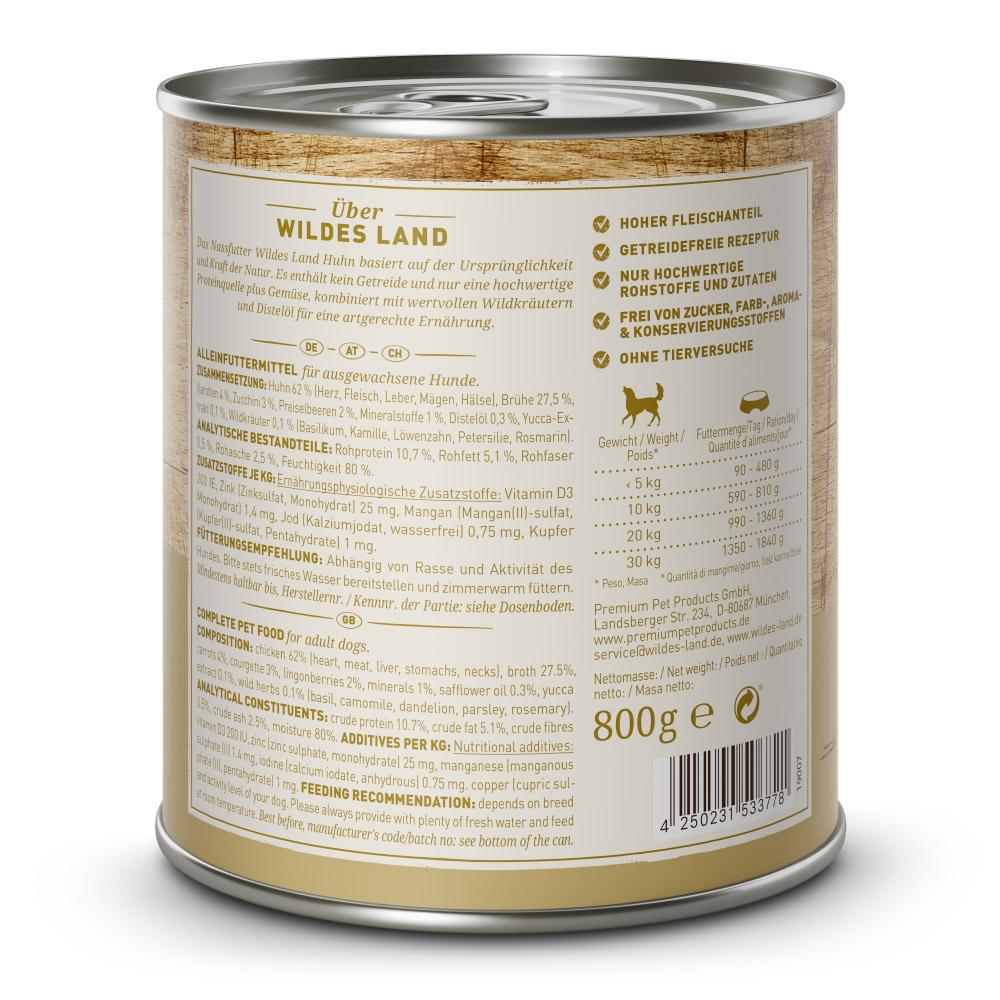 petspremium Wildes Land Huhn mit Karotten Zucchini Wildkräutern und Distelöl Classic Adult Nassfutter 6 x 400 g Sonderangebot