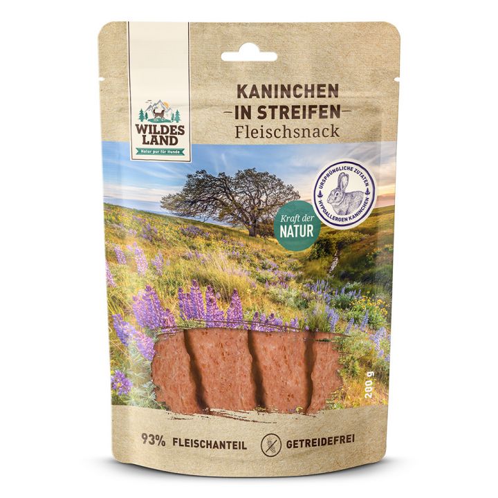 petspremium Wildes Land Kaninchenfleisch in Streifen Fleischsnacks Snack 8 x 200 g