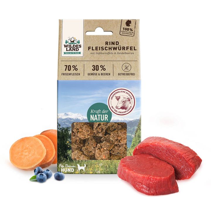 petspremium Wildes Land Rind Fleischwürfel Snack 6 x 100 g